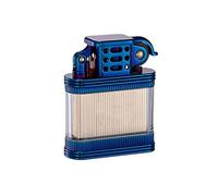 Transparent old-fashioned kerosene lighter, classic grinding wheel ignition, windproof metal portable rocker lighter, men's gift collection (fuel not included)(Blue)