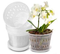 Transparent Orchid Pots 6 Pack with Side and Bottom Ventilation Plus 6 Saucers for Effective Root Observation and Water Management (150)