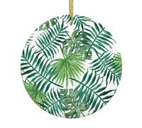 Transparent Palm Leaf Pattern Print Christmas Ornaments Couple Gifts For Him Her Christmas Tree Decoration Ceramic Hanging Ornament Anniversary