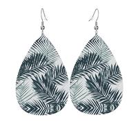 transparent palm leaf pattern Printed Dangle Leather Earrings, Reversible Statement Jewelry with Silver Plated Hooks