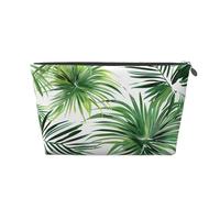 Transparent Palm Leaf Pattern Printed Travel Cosmetic Bags with Silver Zipper Makeup Organizer Cosmetic Case Toiletry Bag for Women Mom Girls
