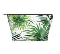 Transparent Palm Leaf Pattern Prints Trapezoid Makeup Bag Travel Cosmetic Organizer with Foam Padding for Gym, Office, and Weekend Trips
