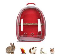 Transparent Parrot Backpack,12 Holes Ventilate Space Capsule Carrier,Stick Wooden Standing Perch,Portable Double Shoulder Outdoor Pet Backpack Carrier for Birds and Pets (Red,With stick)