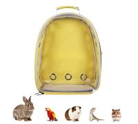 Transparent Parrot Backpack,12 Holes Ventilate Space Capsule Carrier,Stick Wooden Standing Perch,Portable Double Shoulder Outdoor Pet Backpack Carrier for Birds and Pets (Yellow,Without stick)