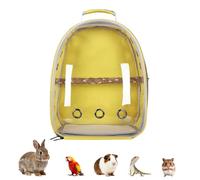 Transparent Parrot Backpack,12 Holes Ventilate Space Capsule Carrier,Stick Wooden Standing Perch,Portable Double Shoulder Outdoor Pet Backpack Carrier for Birds and Pets (Yellow,With stick)