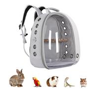 Transparent Parrot Backpack,12 Holes Ventilate Space Capsule Carrier,Stick Wooden Standing Perch,Portable Double Shoulder Outdoor Pet Backpack Carrier for Birds and Pets (Gray,With stick)