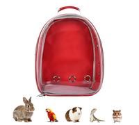 Transparent Parrot Backpack,12 Holes Ventilate Space Capsule Carrier,Stick Wooden Standing Perch,Portable Double Shoulder Outdoor Pet Backpack Carrier for Birds and Pets (Red,Without stick)