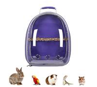 Transparent Parrot Backpack,12 Holes Ventilate Space Capsule Carrier,Stick Wooden Standing Perch,Portable Double Shoulder Outdoor Pet Backpack Carrier for Birds and Pets (Purple,With stick)