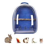 Transparent Parrot Backpack,12 Holes Ventilate Space Capsule Carrier,Stick Wooden Standing Perch,Portable Double Shoulder Outdoor Pet Backpack Carrier for Birds and Pets (Blue,With stick)