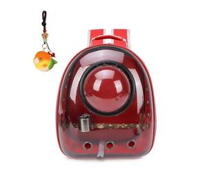 Transparent Parrot Backpack Wooden Perch, Shoulder Strap, Breathable Spacious. Ideal for outings with Parrots, Magpies, & Birds(Red)