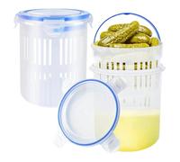 Transparent Pickle Container, Leak-Proof Jar, Pickle Holder with Strainer for Easy Drainage, Kitchen Storage Container with Airtight Seal, Food Organizer, Fruit Storage for Cheese Grapes Vegetables