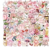 Transparent Pink Aesthetic Stickers - 100pcs Waterproof PET Stickers for Scrapbook, Journaling & Collage, Cute Vintage Decals for Water Bottles, Laptop, DIY Crafts, Gift for Girls and Women