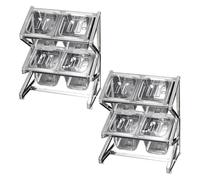 Transparent Pizza Topping Organizer Set with Spoon & Lid, 2-Row Seasoning Storage for Countertop, 25.4"x8.9"x17", 2PCS Holder for Easy Access and Neat Kitchen