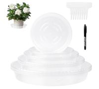 Transparent Plant Saucers with Label - 8 Pcs Heavy Duty Clear Plant Drip Trays, Clear Flower Pot Trays Round, Transparent Garden Saucers, with 8 Label Deepened Flower Pot Plate for Garden Outdoor