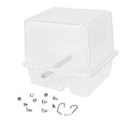 Transparent Plastic Bird Feeder, Automatic Bird Feed Container, Large Capacity 6.7 x 6.3 x 5.3 Inch for Parakeet, Finch, Canary, with Stand Design and Screw Kit