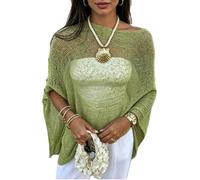 Transparent Poncho Crochet Beach Covers for Women Bat Top for Night Out Summer Knitted Scarf Rave Festival Holiday Outfits, Green, One Size