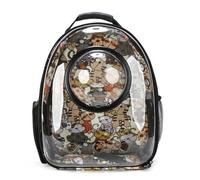 Transparent Printed Cat Bag Pet Outing Bag Portable Breathable Dog Backpack Handbag Suitable for Outdoor Travel (Kitten Green)