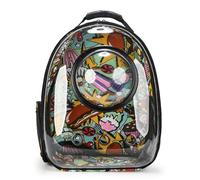 Transparent Printed Cat Bag Pet Outing Bag Portable Breathable Dog Backpack Handbag Suitable for Outdoor Travel (Kitten Yellow)