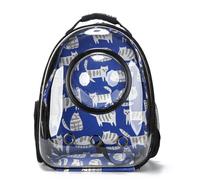 Transparent Printed Cat Bag Pet Outing Bag Portable Breathable Dog Backpack Handbag Suitable for Outdoor Travel (Owl Black)
