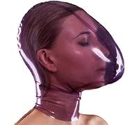 Transparent Purple Latex Hood with Breath Control Hole for Playing Suffocating Rubber Mask Club Party Wear,Medium