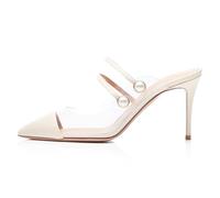 Transparent PVC Pumps for Womens Pointed Closed Toe Stiletto High Heels Slingback Slip On Pumps with Double Straps Evening Party Dress Shoes,White,7.5 UK