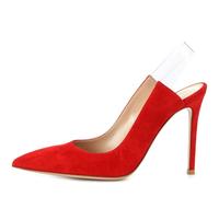 Transparent PVC Slingback Pumps for Women's, Rear Strappy Pointed Toe Banquets Sexy Stiletto Heels Classic Slip On Party Office Dress Shoes,Red,3 UK