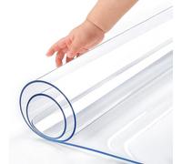 Transparent PVC Table Cover Protector 140x140cmWaterproof Wipeable EasyCut 1mm Table Mat for Dining Room Dressing Table & Fur Protect