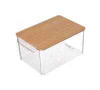 Transparent Refrigerator Organizer Bin with Top - PET Food Storage Box for Snacks Drinks Leftovers - Space Saving Cupboard Drawer Tray 31x20x10cm(30 * 20 * 14.5cm)