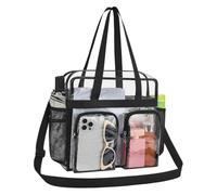 Transparent Shoulder Tote Bag with Side Mesh Pockets and Front Zip Compartments, Clear Event Carry Bag for Concerts, Sports Games, Work Entry, and Daily Carry Visible Storage Tote Daily Essentials