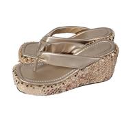 Transparent Slide Slippers Glitter Platform Sandals with Square Toe and Chunky Sole for Indoor Outdoor Comfort Slippers-36 Gold