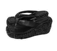 Transparent Slide Slippers Glitter Platform Sandals with Square Toe and Chunky Sole for Indoor Outdoor Comfort Slippers-36 Black