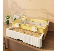Transparent Small Animal Cage, Double Layer Large Space Hamster Cage, Drawer Bottom, Easy to Clean (Yellow)