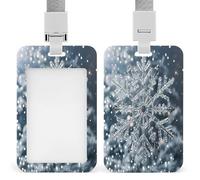 Transparent Snowflake Badge Holder Waterproof Plastic ID Card Badge Holders with Lanyard Vertical Card Case Protector Pouch Clear Window Work Badges for Women Men