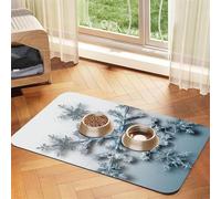 Transparent Snowflake Dog Food Mats for Floors, 16x24 Inch Non-Slip Super Absorbent Pet Food Mat, Dishwasher Dog Mat for Food and Water, Cute Rubber Quick Dry Pet Feeding Mat for Dogs Puppy Cats