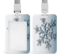 Transparent Snowflake ID Badge Holder with Lanyard Vertical Plastic Card Case Protector Pouch with Clear Window Detachable Name Tag Clips for Nurse Doctor Teacher Office Use
