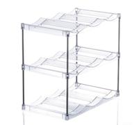 Transparent Stackable Bottle Organizer For Home And Office Kitchens Made Of Sturdy Acrylic Material Three Tier Design Stores Nine Beverages Neatly Inside Fridges Or Cupboards With Easy Clean For(A)