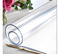 Transparent Tablecloth 145 x 245 cm 2 mm Crystal Clear and High Gloss Protective Film PVC Washable Water-Repellent Rectangular Sold by the Metre for Living Room, Dining Room, Balcony, Garden, Right