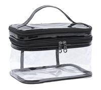Transparent Toiletry Bag - Travel Makeup for Girls, PU Material with Waterproof Zipper, Double Layer Square Vertical Shape, Soft Handle Carry, Portable Large Capacity, Sweet Lady Style, black, Siehe