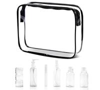 Transparent Toiletry Bag with Travel Bottle Set, 8 Pieces Travel Bottles Set, Airport Compliant Cosmetic Bag Women, Travel Gadgets, Hand Luggage Liquids, Suitable for Travel, Business Trips