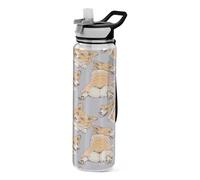 Transparent Tritan Sports Water Bottle with Straw, Thermal Tumbler Holder Cup Hot Cold Car Travel Mug 33.8 oz Funny Cute Welsh Corgi in a Different Poses Humor Textile