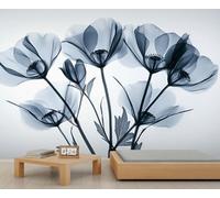 Transparent Tulip Wall Murals, Creative Flower Large Mural, Transparent Floral Wallpaper for Bedroom, Tulip Wallpaper - 450x315cm (Not Peel n' Stick)