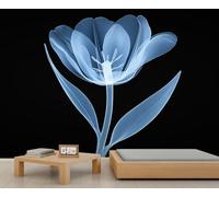 Transparent Tulip Wall Murals, Modern Floral Large Mural, Blue Black Wallpaper for Bedroom, Tulip Wallpaper - 150x105cm (Not Peel n' Stick)