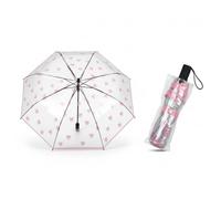 Transparent Umbrella - Pink Heart Pattern, 100cm Clear Canopy, Wind-Resistant 8-Rib Folding Brolly, Mnaual Open/Close Travel Size (375g)