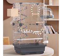 Transparent Viewing Birdcage with High-Transparency Acrylic, Expandable Openings, Easy Access Doors, Parakeet Cages for Easy Cleaning(Black)