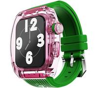 Transparent Watch Case Fluorine Rubber Band Mod Kit，Compatible with Apple Watch Ultra 8 7 6 5 4 SE 45mm 44mm Series，Men Women Crystal Bezel Stripe Sport Band Conversion Kit