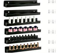 Transparent Wave Acrylic Nail Polish Organizer 6 For Pack Wall Mounted Cosmetic Storage Rack For Varnish Bottles Clear Beauty Display Shelf Home Vanity Decor Black(6-pack Black)