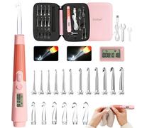 Transplant 18 in 1 LED Lighted Crochet Hook Set with Counter, Wrenches & Storage Bag, 2.0mm-14.0mm Sizes, Pink, Plastic & Metal Material, Perfect for Beginners & Enthusiasts