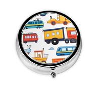 Transport Car Small Pill Box 3 Compartment Portable Pill Box for Purse Pocket Cartoon Truck Mini Medicine Organiser for Daily Vitamin Fish Oil Storage