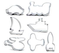 Transport Cookie Cutter Set, 7pcs Train, Car, Airplane, Rocket, Boat, Sandwich Cutter - Stainless Steel