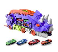Transport Dinosaur Truck Toy, Dinosaur Vehicle Truck Toy, Toys for Toddler, Foldable Sliding Transport with Track and Die-cast Cars, for Kids 3-6